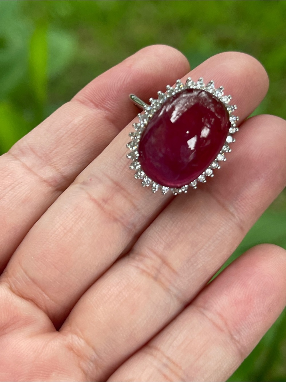 Natural Mozambique Ruby Cabochon Halo Ring in Deep Red - Unbranded 925 silver - Picture 5 of 11